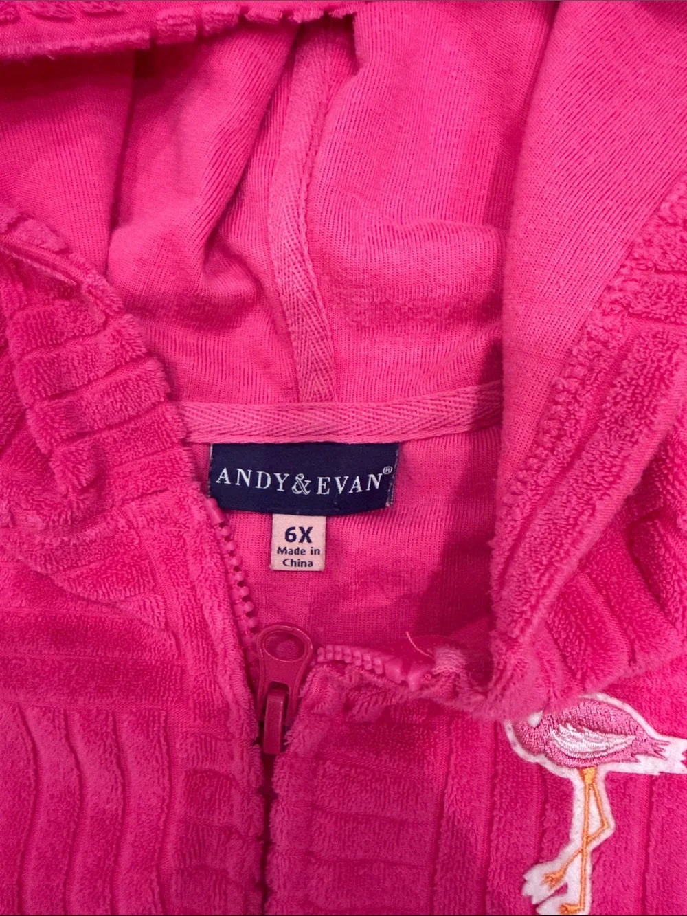 Andy & Evan Hot Pink Hooded Kids Swim Coverup with Flamingo